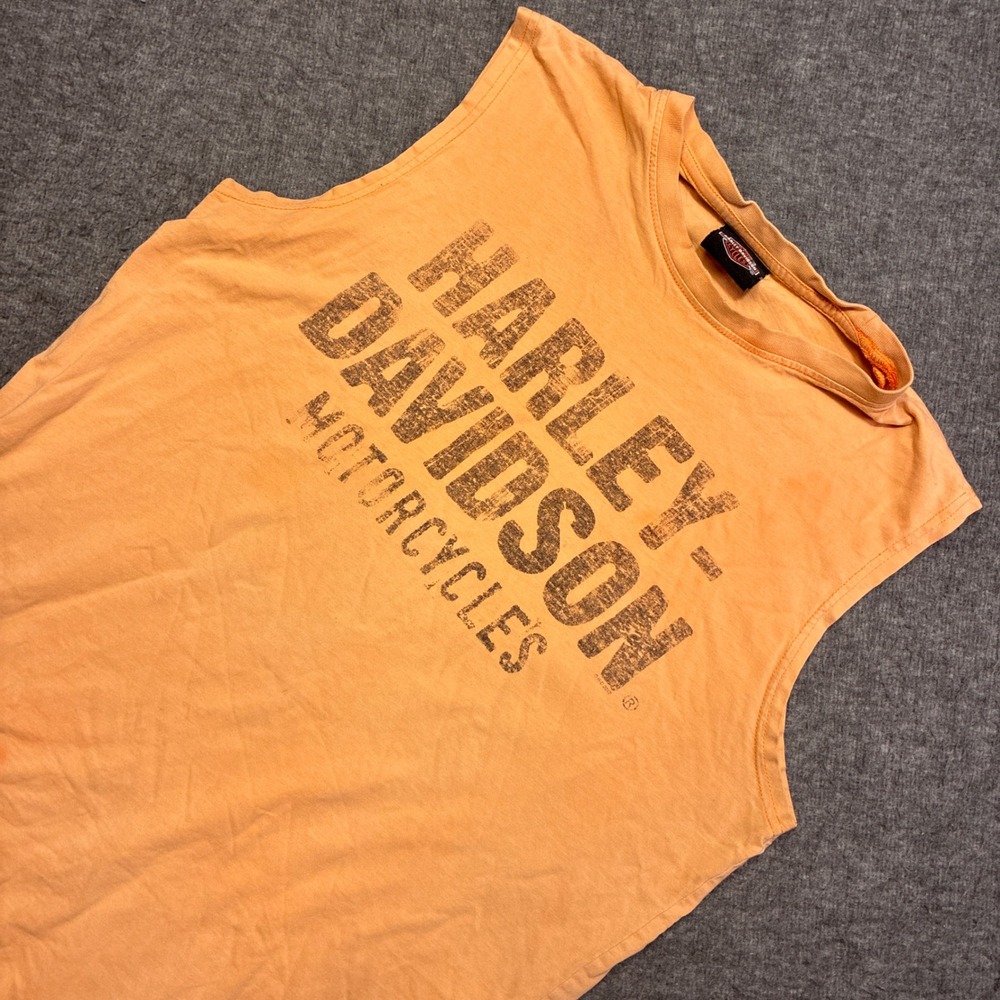 Vintage Harley-Davidson Sleeveless Shirt Mens M Orange Huntington Beach Graphic